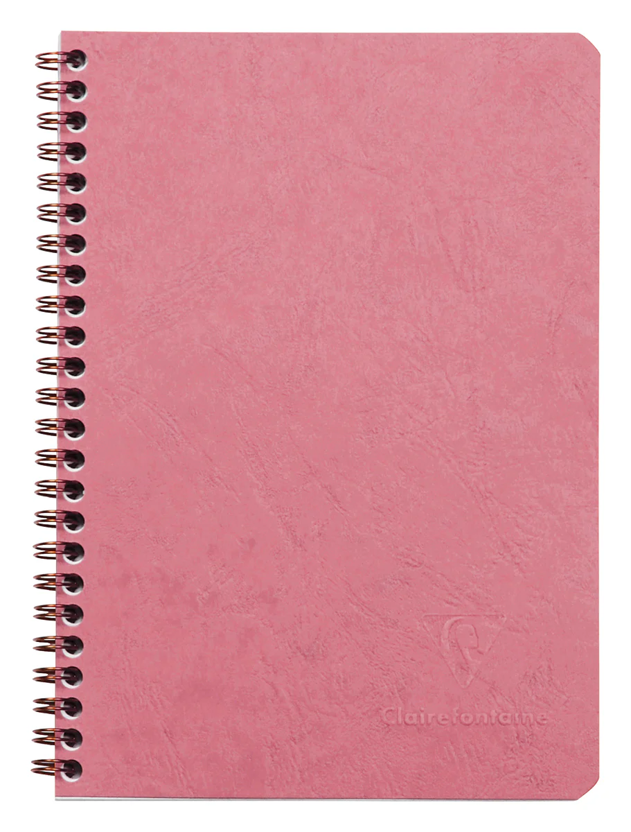 Clairefontaine Basics A5 Side Wirebound Notebook With Pockets- Rose Lined