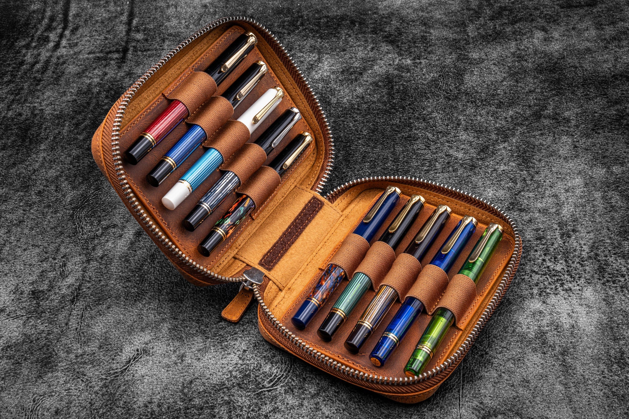Galen Leather Co. Expansi Wide Zippered 10 Slot Pen Case - Crazy Horse Brown - Image 2