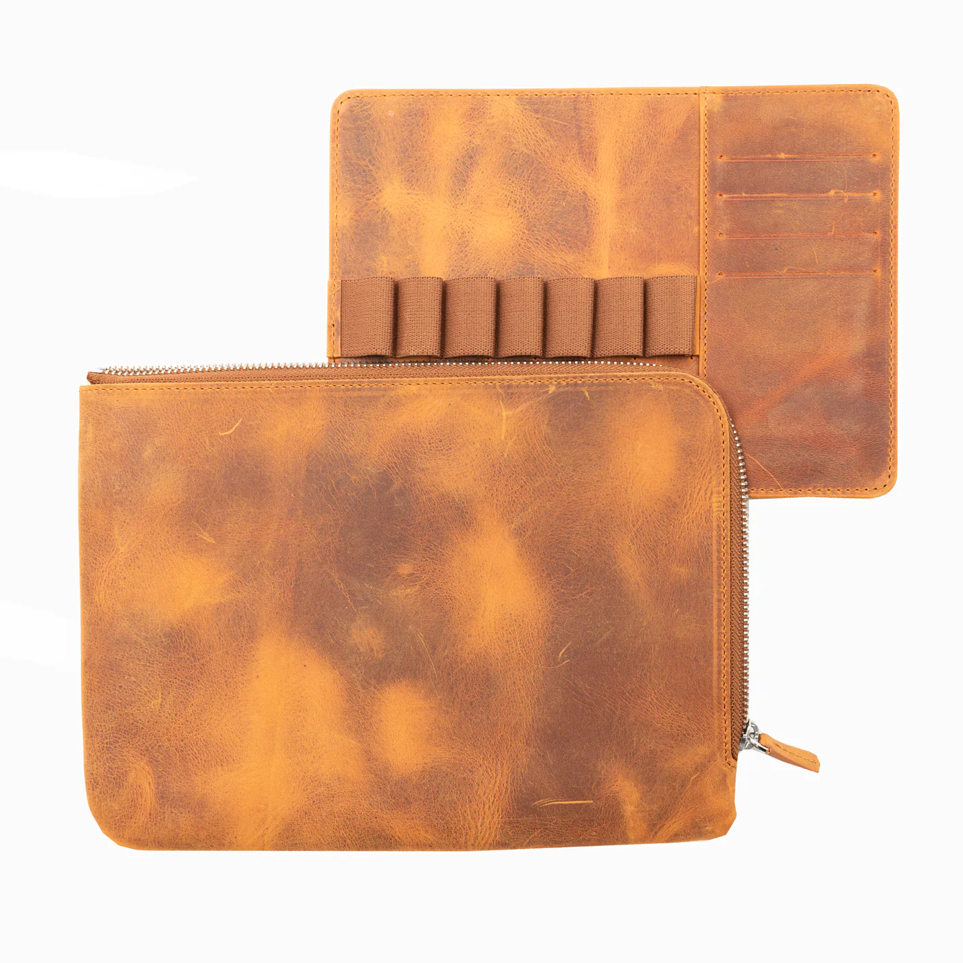 Galen Leather Zippered Writer's Bank Bag - Crazy Horse Brown - Image 2