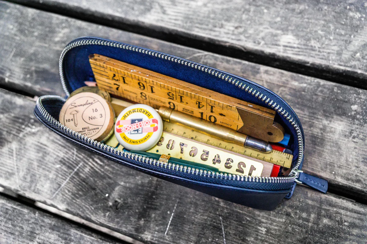 Galen Leather Co. Leather Zippered XL Pencil Cases - Navy Blue - Image 2