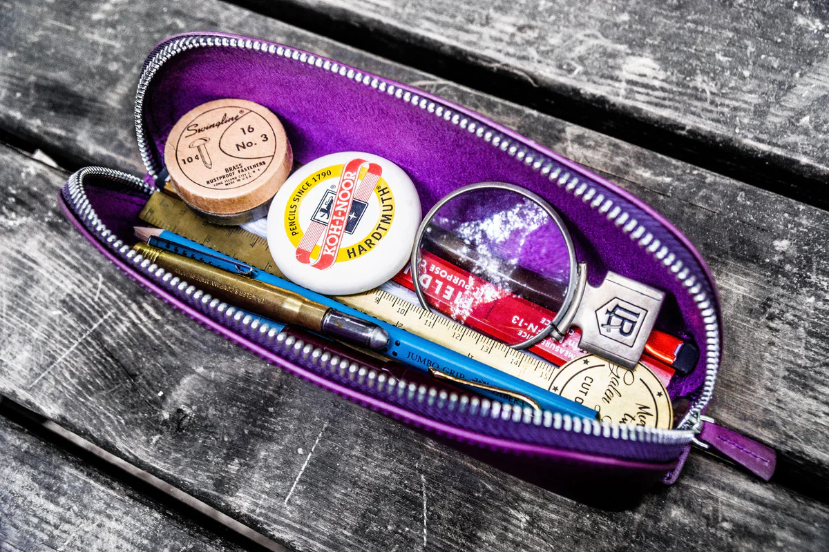 Galen Leather Co. Leather Zippered XL Pencil Cases - Purple - Image 2