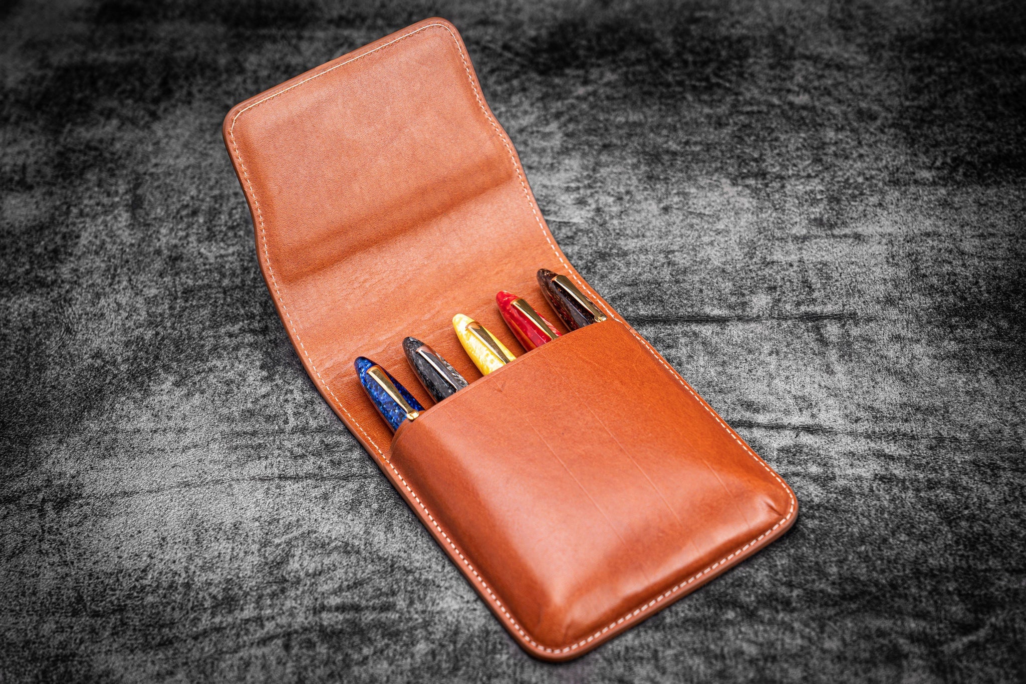 Galen Leather Co. Magnetic Flap Pen Case for 5 Pens - Brown - Image 2