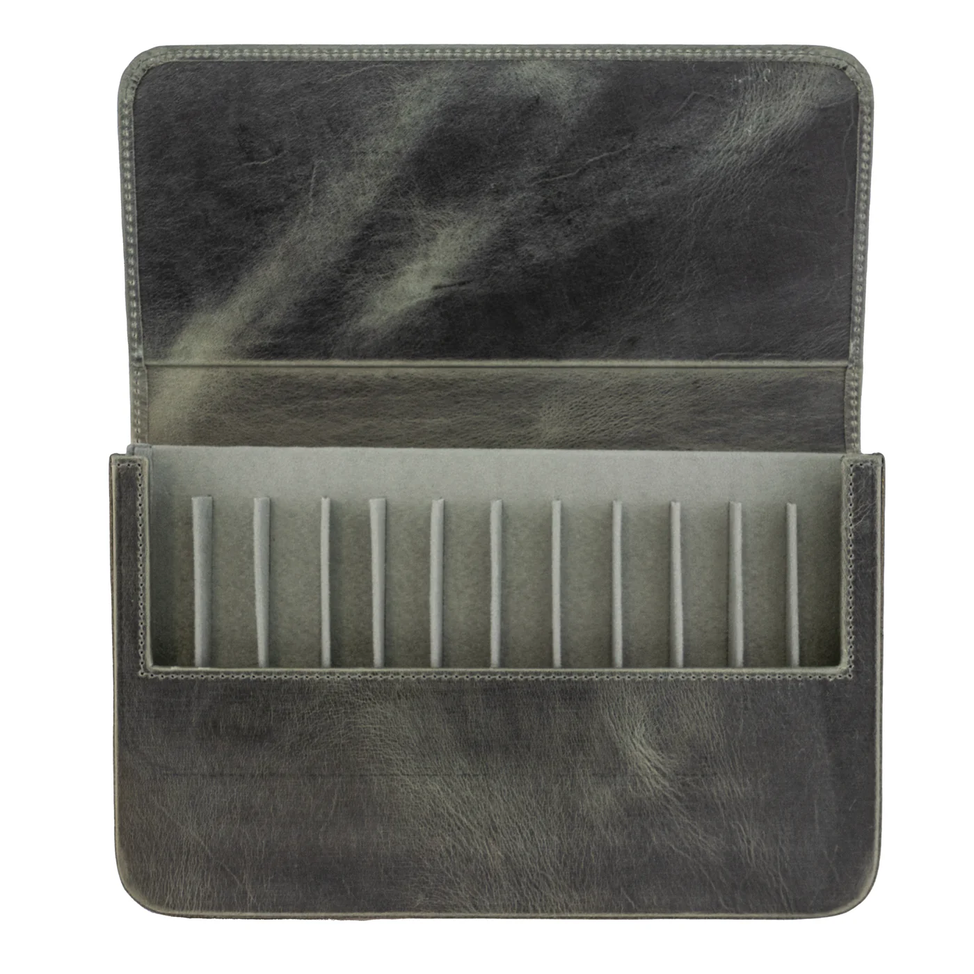 Galen Leather Co. Magnum Opus 12 Slot Magnetic Hard Pen Case - Crazy Horse Smoky Grey - Image 2