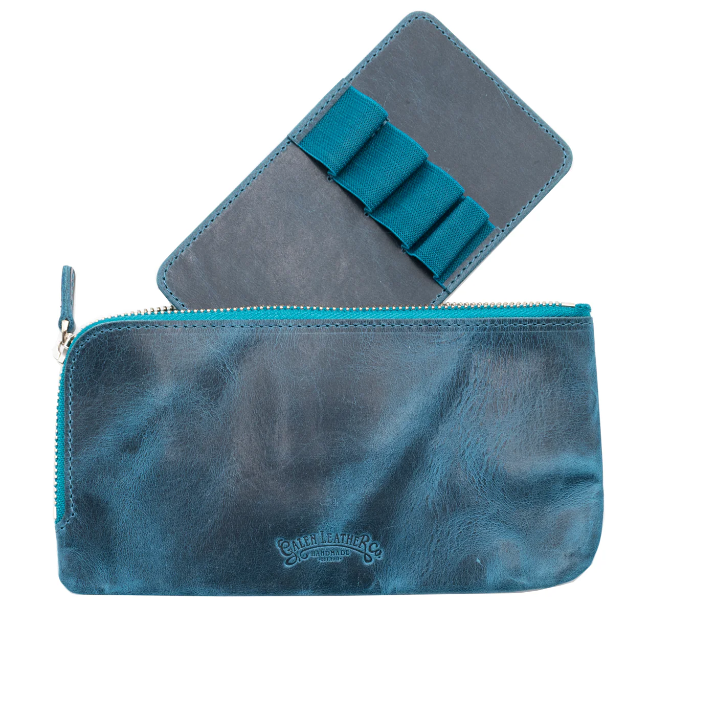 Galen Leather Co. Slip-N-Zip 4 Pen Pouch - Crazy Horse Ocean - Image 2