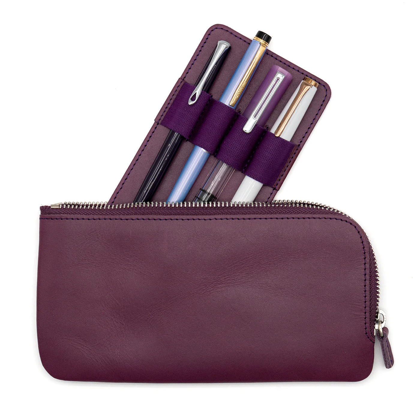 Galen Leather Co. Slip-N-Zip 4 Pen Pouch - Purple - Image 2