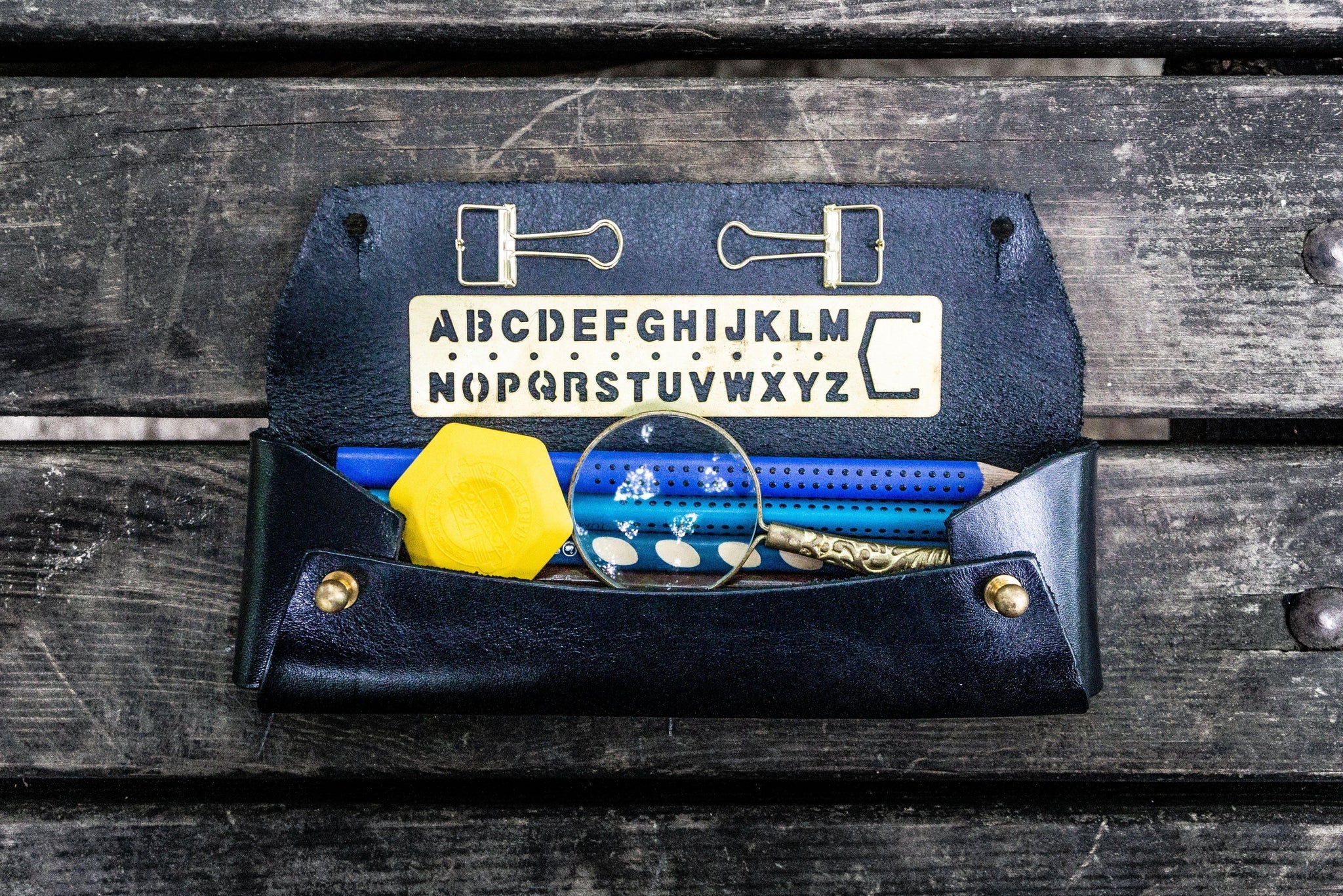 Galen Leather Co. Student Leather Pencil Case - Black - Image 2