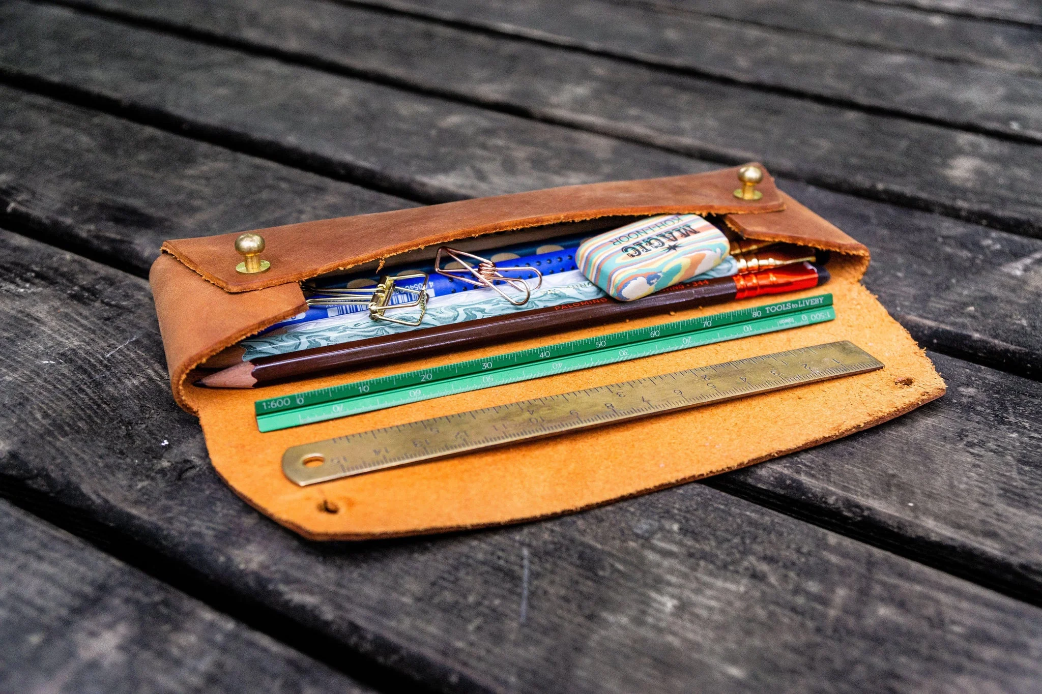 Galen Leather Co. Student Leather Pencil Case - Crazy Horse Tan - Image 3