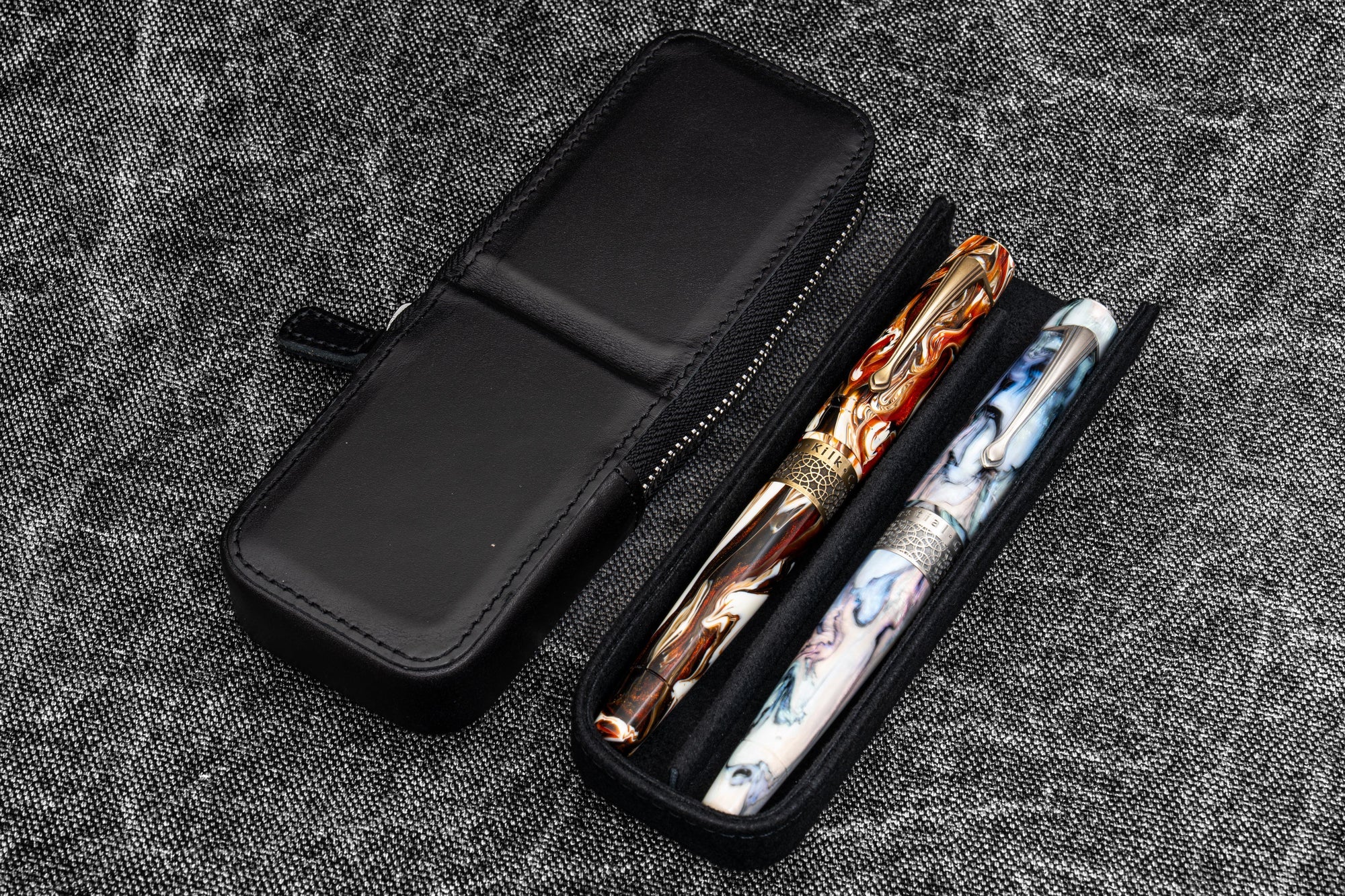 Galen Leather Co. Zipper Magnum Opus 2 Slot Hard Pen Case - Black - Image 2