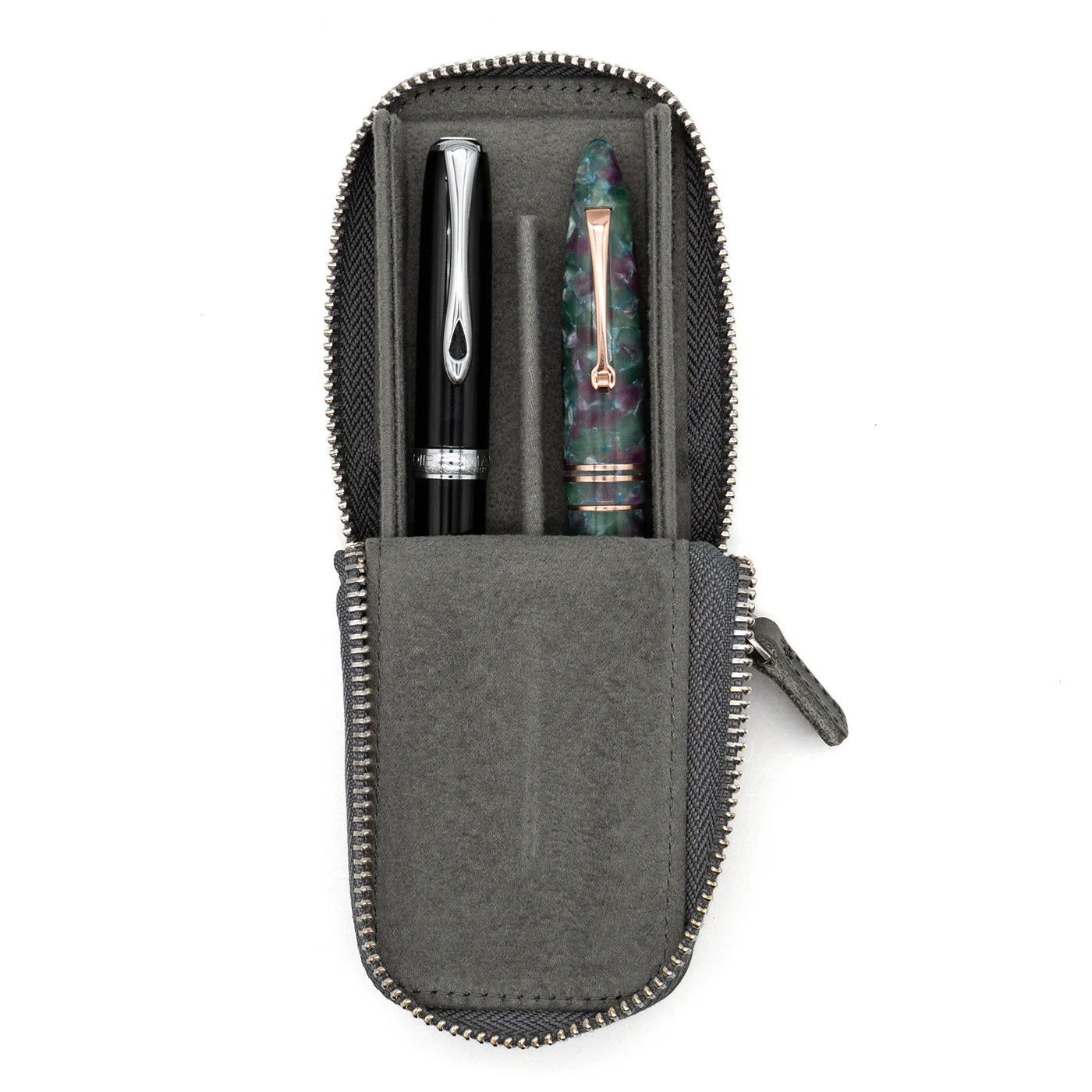 Galen Leather Co. Zipper Magnum Opus 2 Slot Hard Pen Case - Crazy Horse Smoky - Image 2