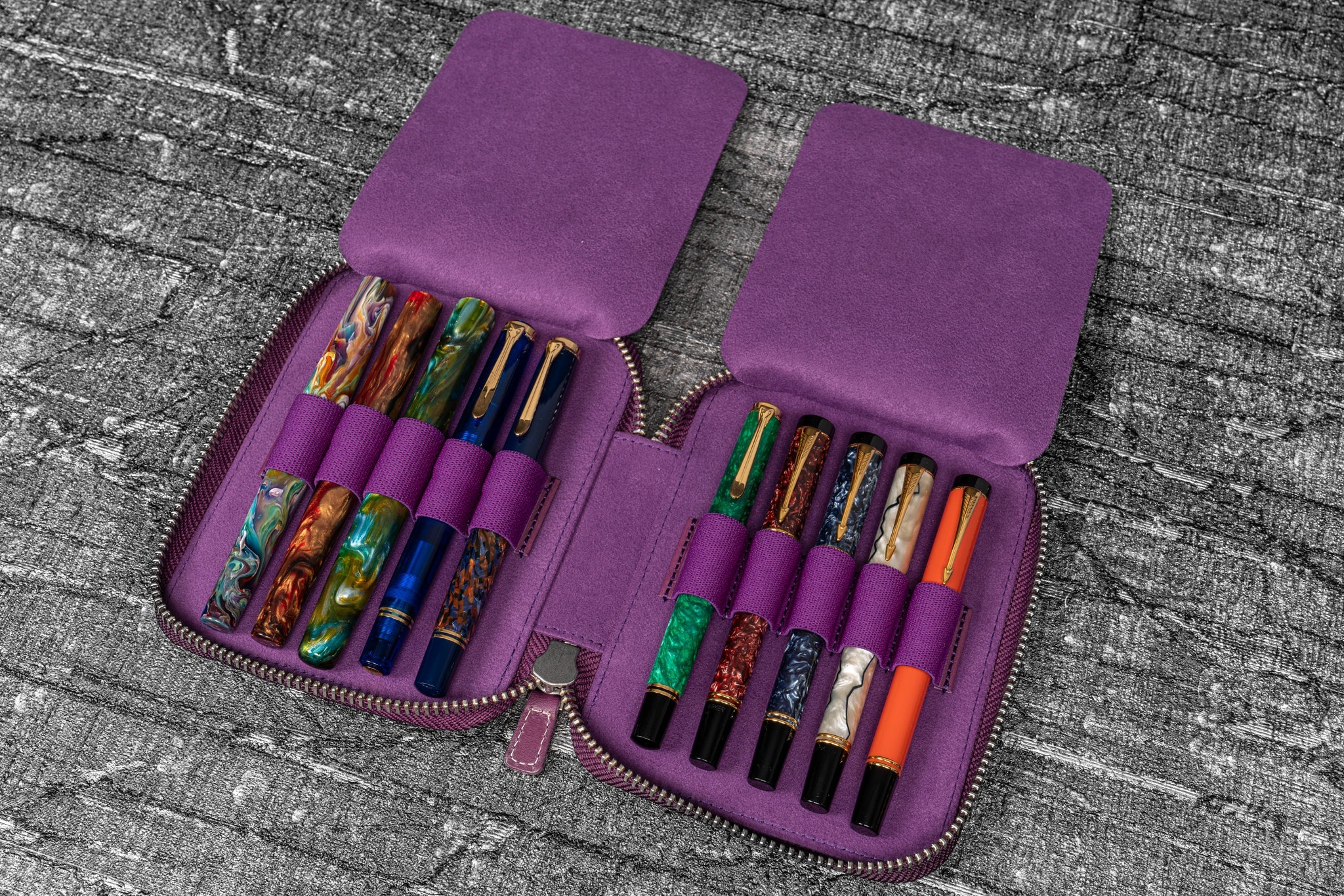 Galen Leather Co. Zippered 10 Slot Pen Case - Purple - Image 2