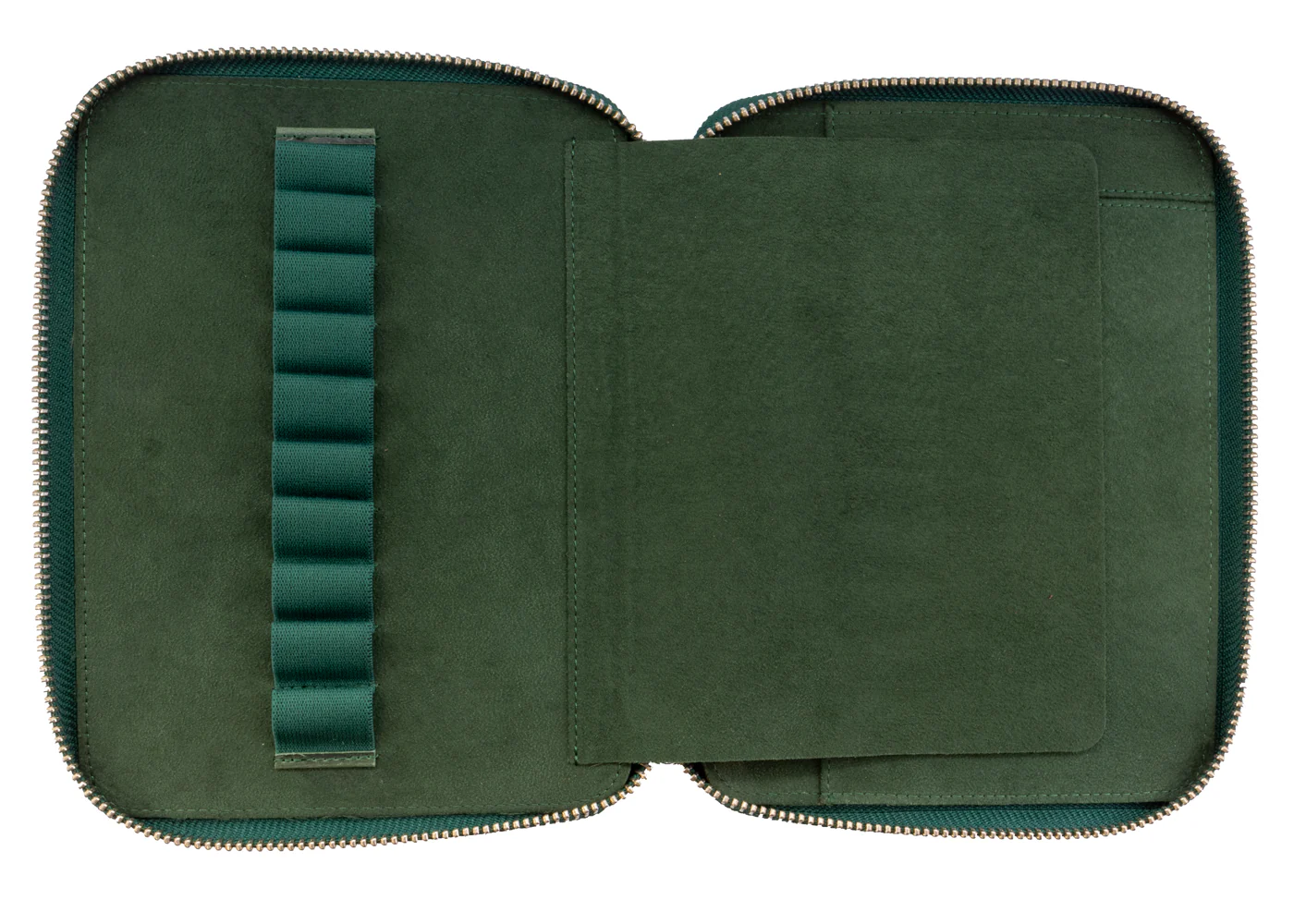 Galen Leather Co. Zippered 10 Slot Pen Case with A5 Notebook Holder - Crazy Horse Green - Image 2