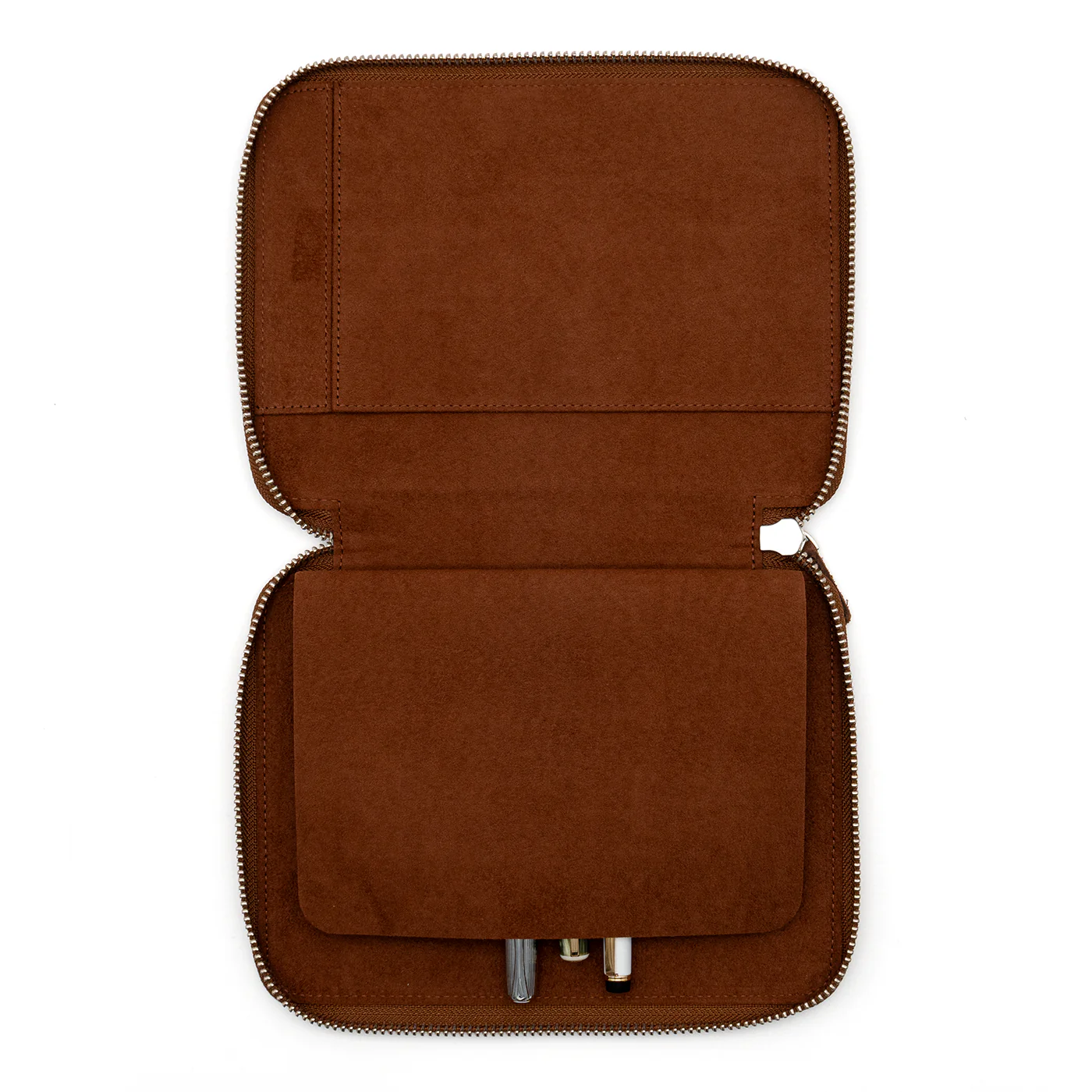 Galen Leather Co. Zippered 10 Slot Pen Case with A5 Notebook Holder Havana Brown - Image 3