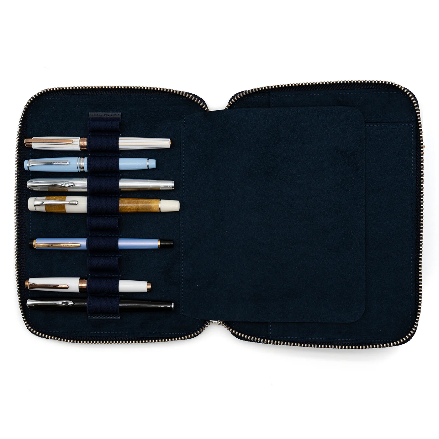 Galen Leather Co. Zippered 10 Slot Pen Case with A5 Notebook Holder - Crazy Horse Navy Blue - Image 2