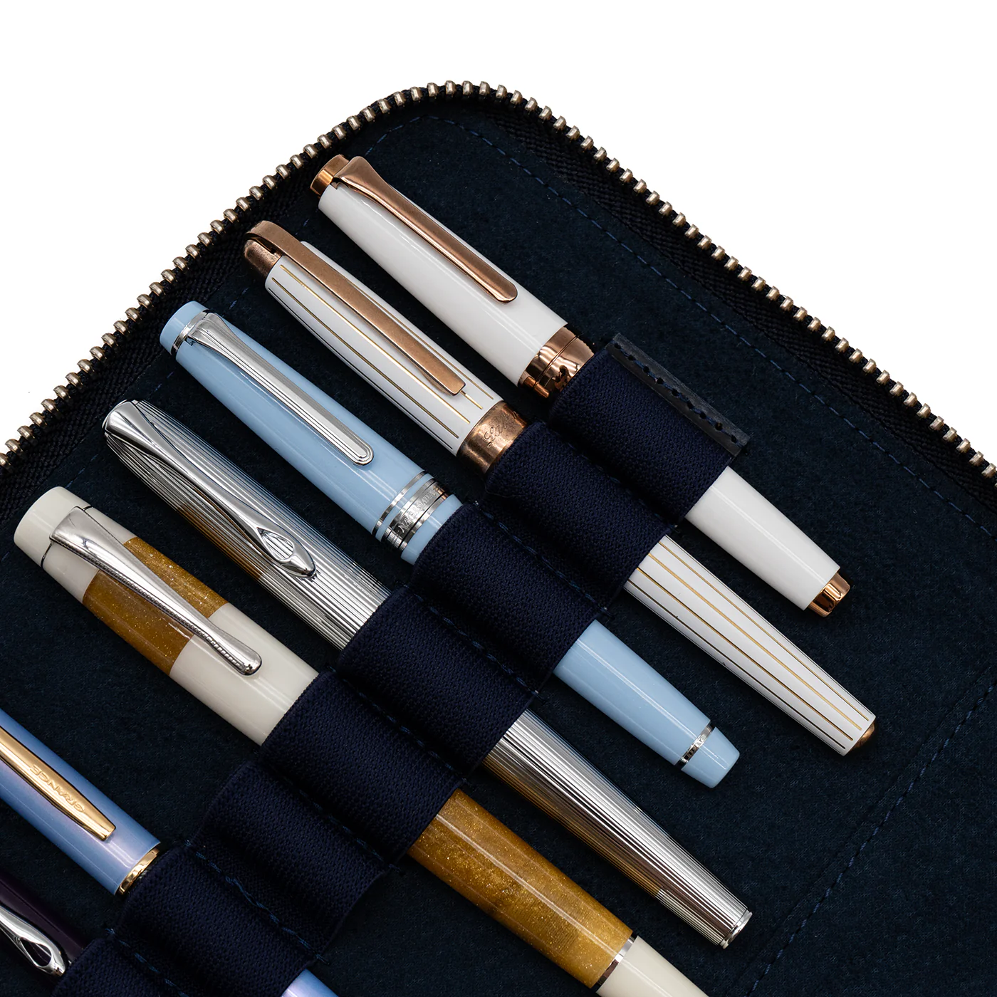 Galen Leather Co. Zippered 10 Slot Pen Case with A5 Notebook Holder - Crazy Horse Navy Blue - Image 3
