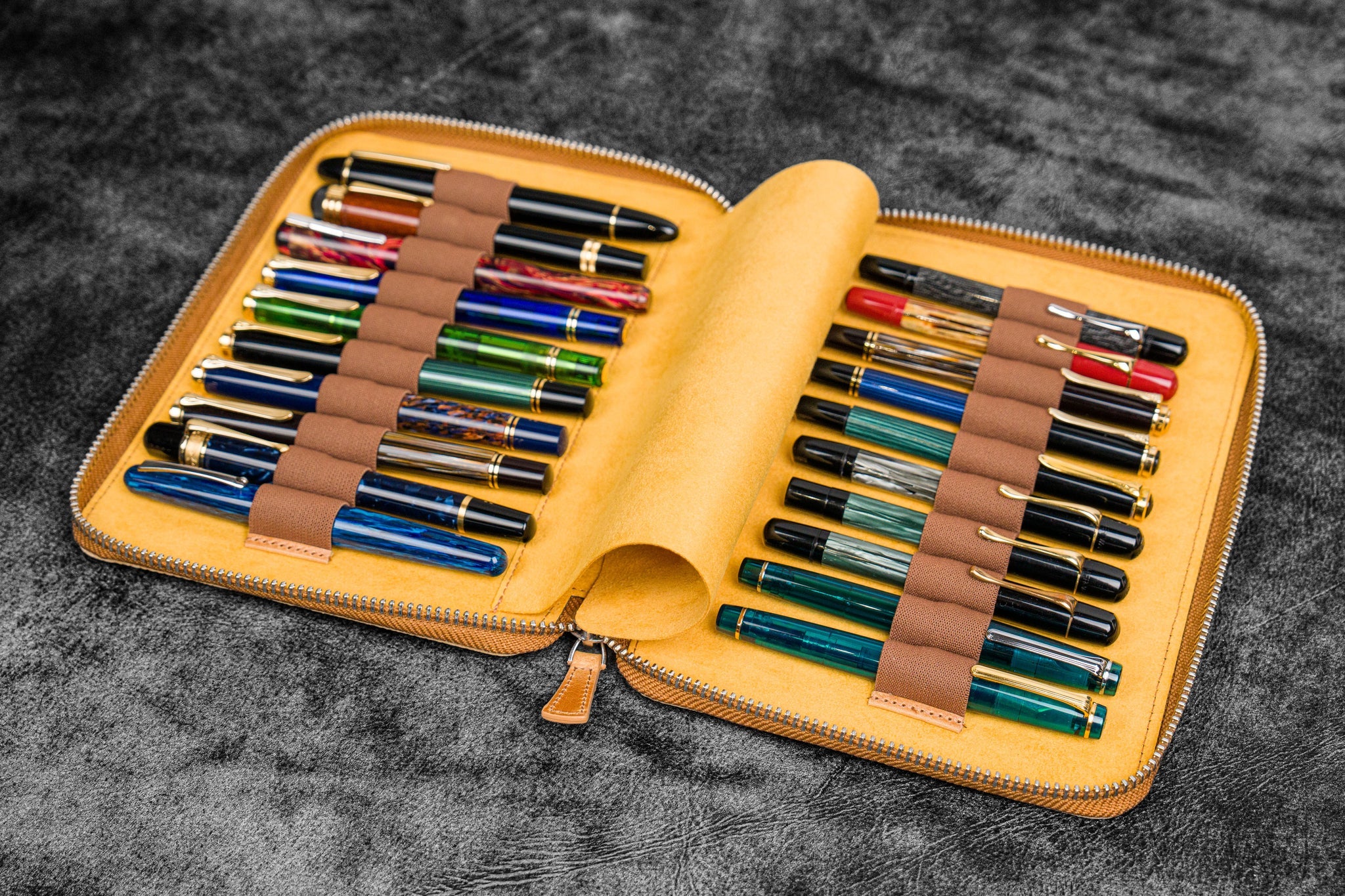 Galen Leather Co. Zippered 20 Slot Pen Case - Crazy Horse Honey Ochre - Image 2