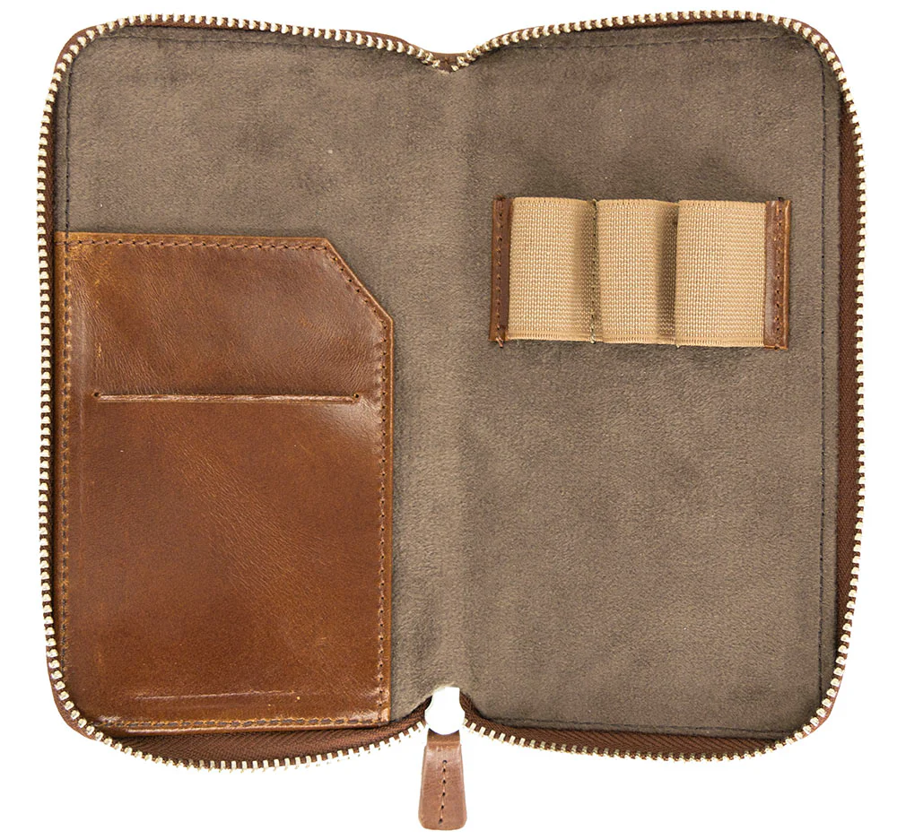 Galen Leather Co. Zippered 3 Slot Pen Case - Brown - Image 2
