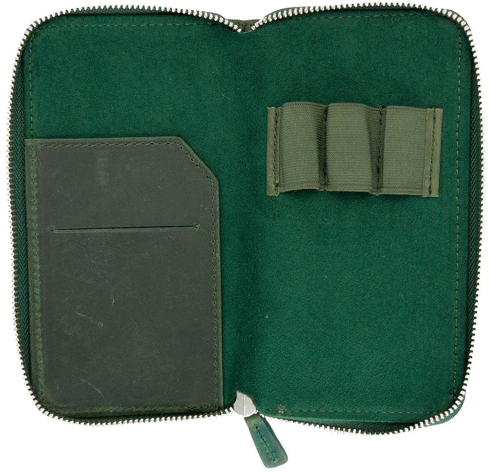 Galen Leather Co. Zippered 3 Slot Pen Case - Crazy Horse Forest Green - Image 2