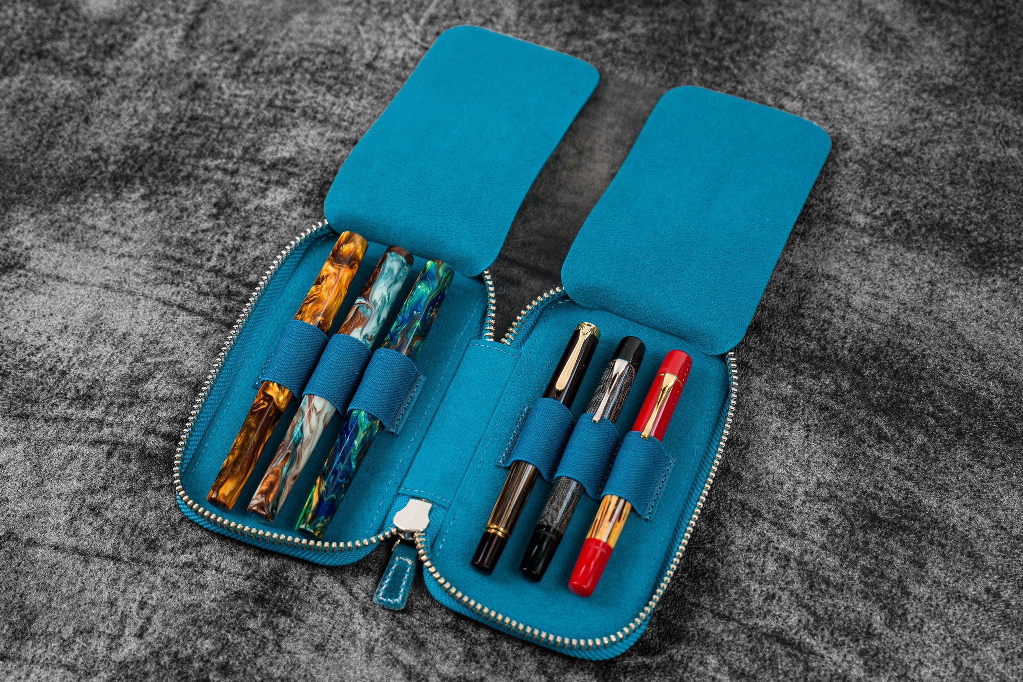 Galen Leather Co. Zippered 6 Slot Pen Case - Crazy Horse Ocean - Image 2