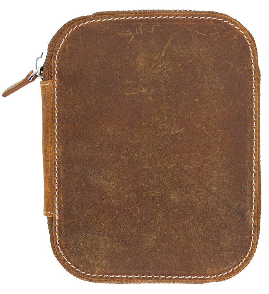 Galen Leather Co. Zippered Collector Pen Case for 14 Kawecos - Crazy Horse Brown
