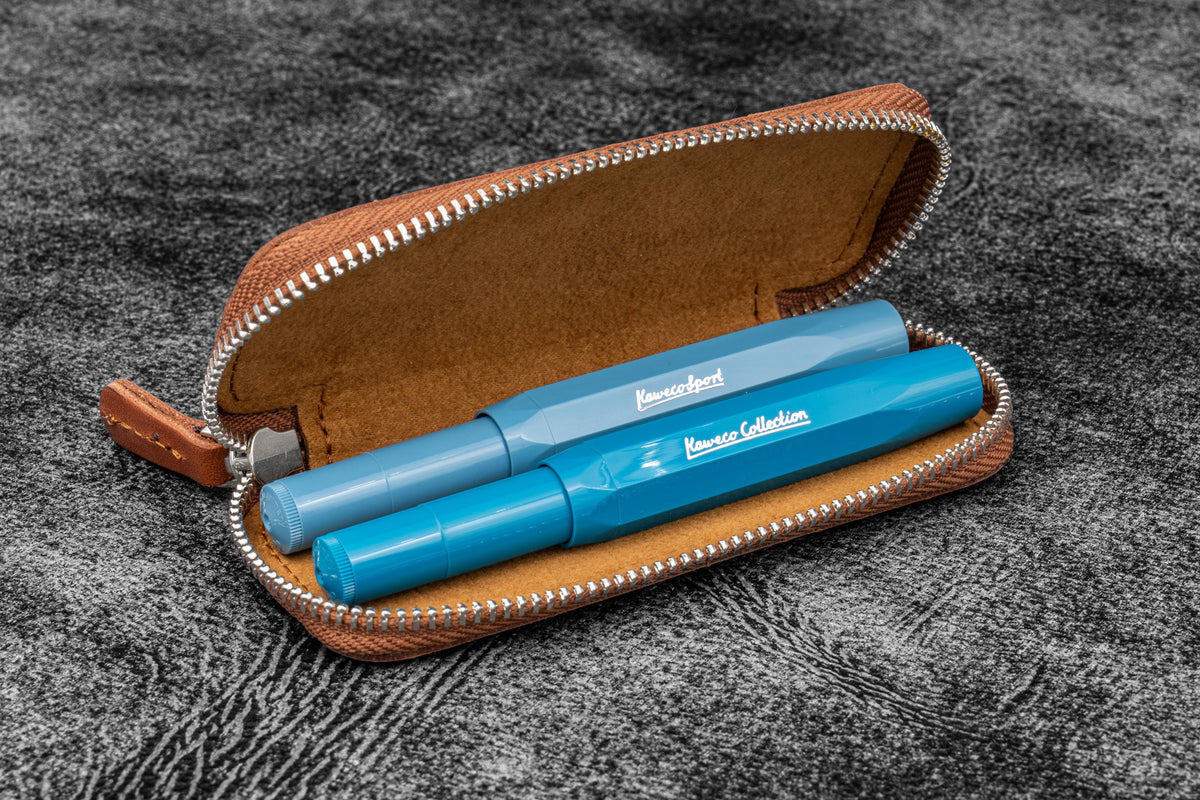 Galen Leather Co. Zippered Double Pen Case For Kaweco - Brown - Image 2