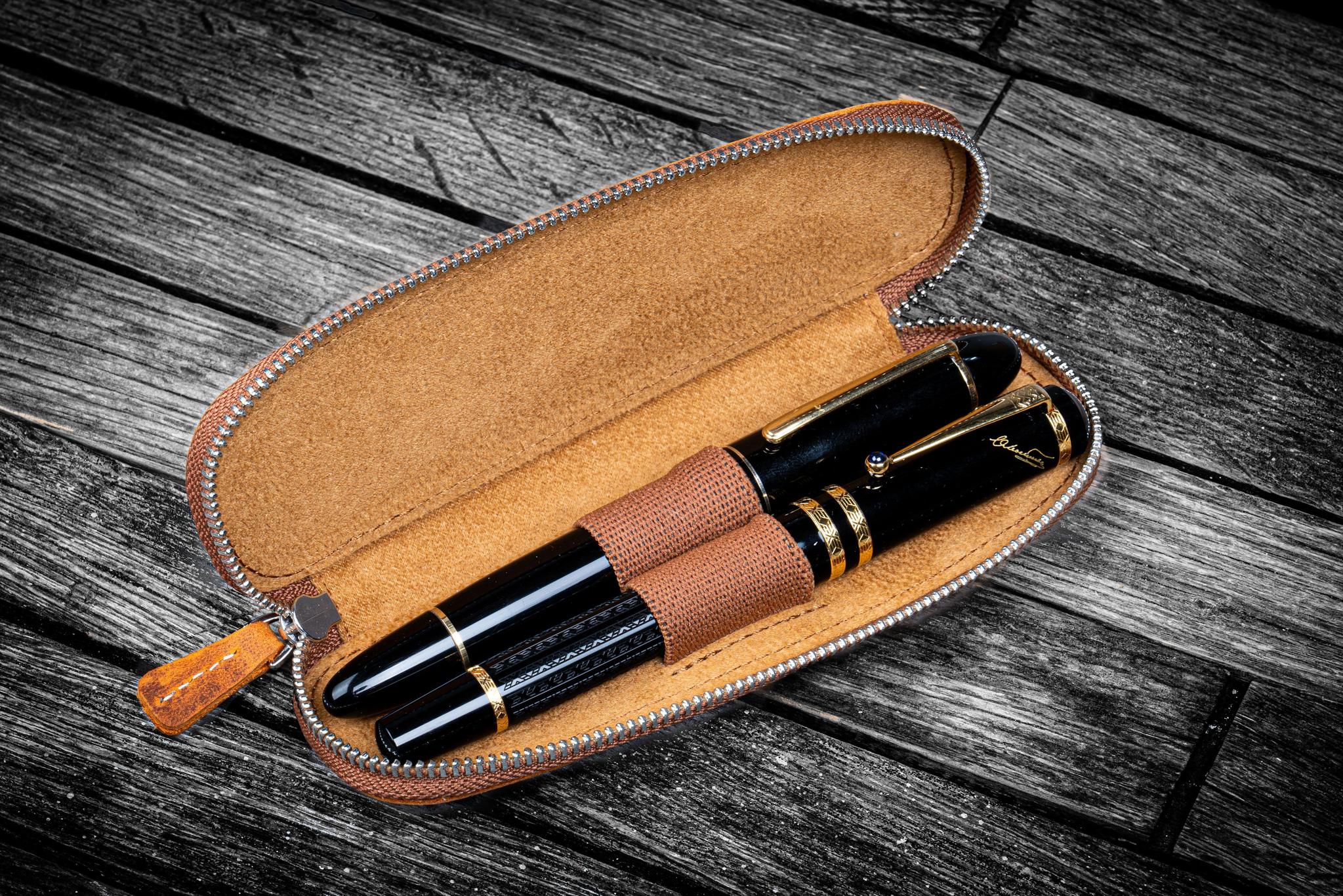 Galen Leather Co. Zippered Duo Slim Pen Case for 2 Pens - Crazy Horse Brown - Image 3
