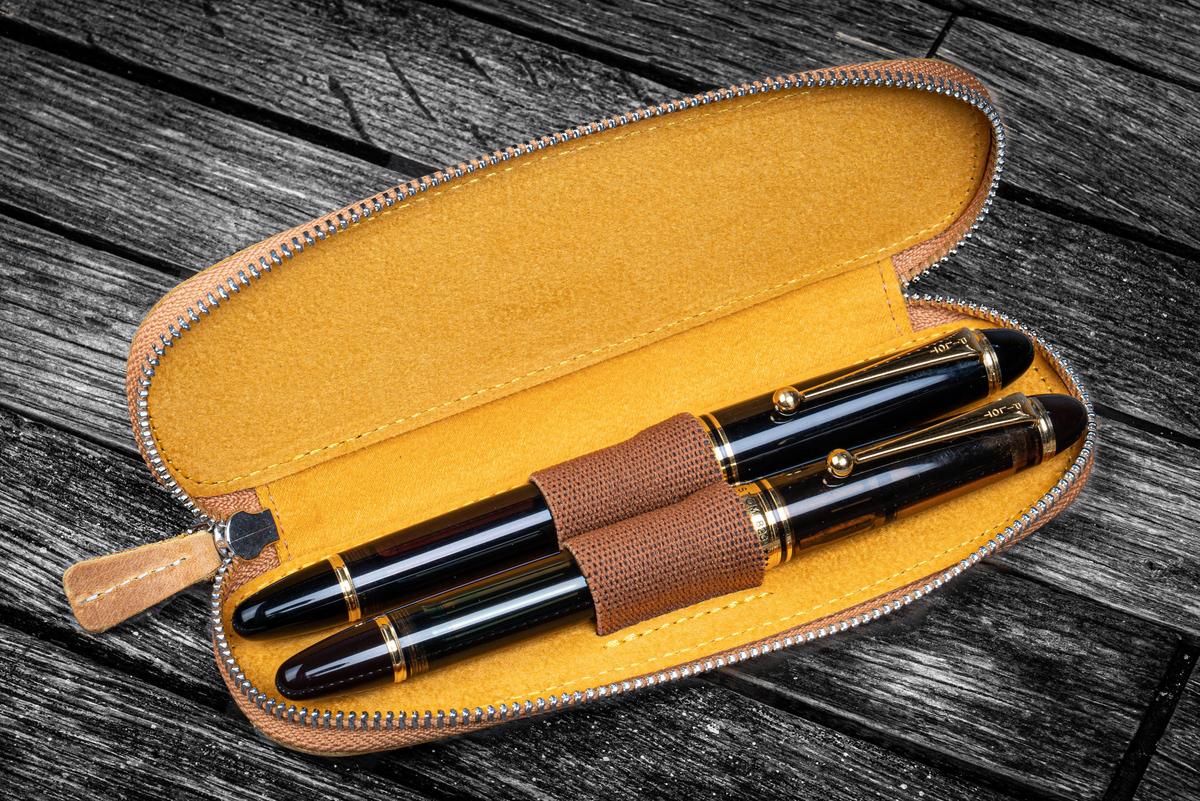 Galen Leather Co. Zippered Duo Slim Pen Case for 2 Pens - Crazy Horse Honey Ochre - Image 3