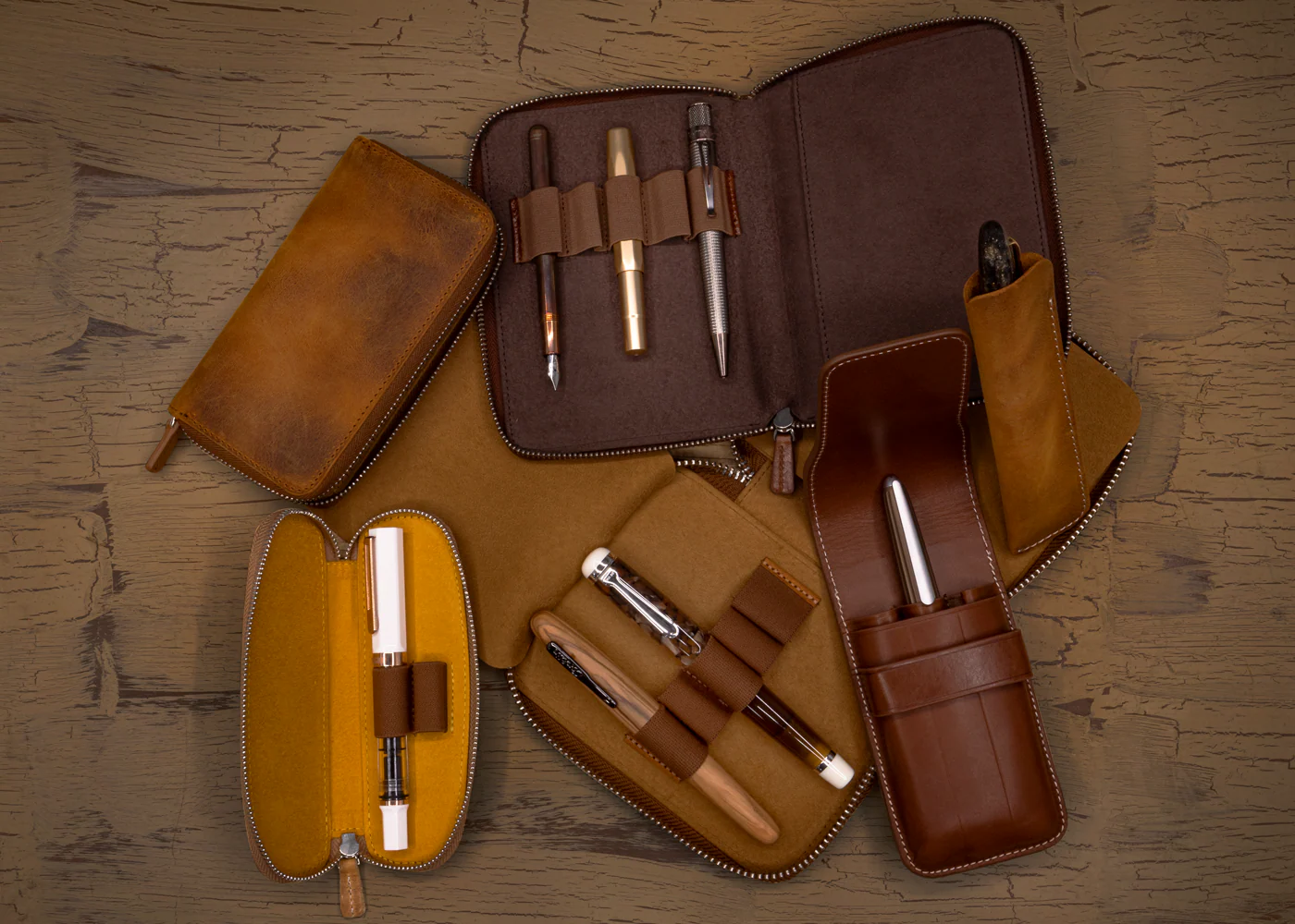 Galen Leather Co. Zippered Duo Slim Pen Case for 2 Pens - Crazy Horse Honey Ochre - Image 4
