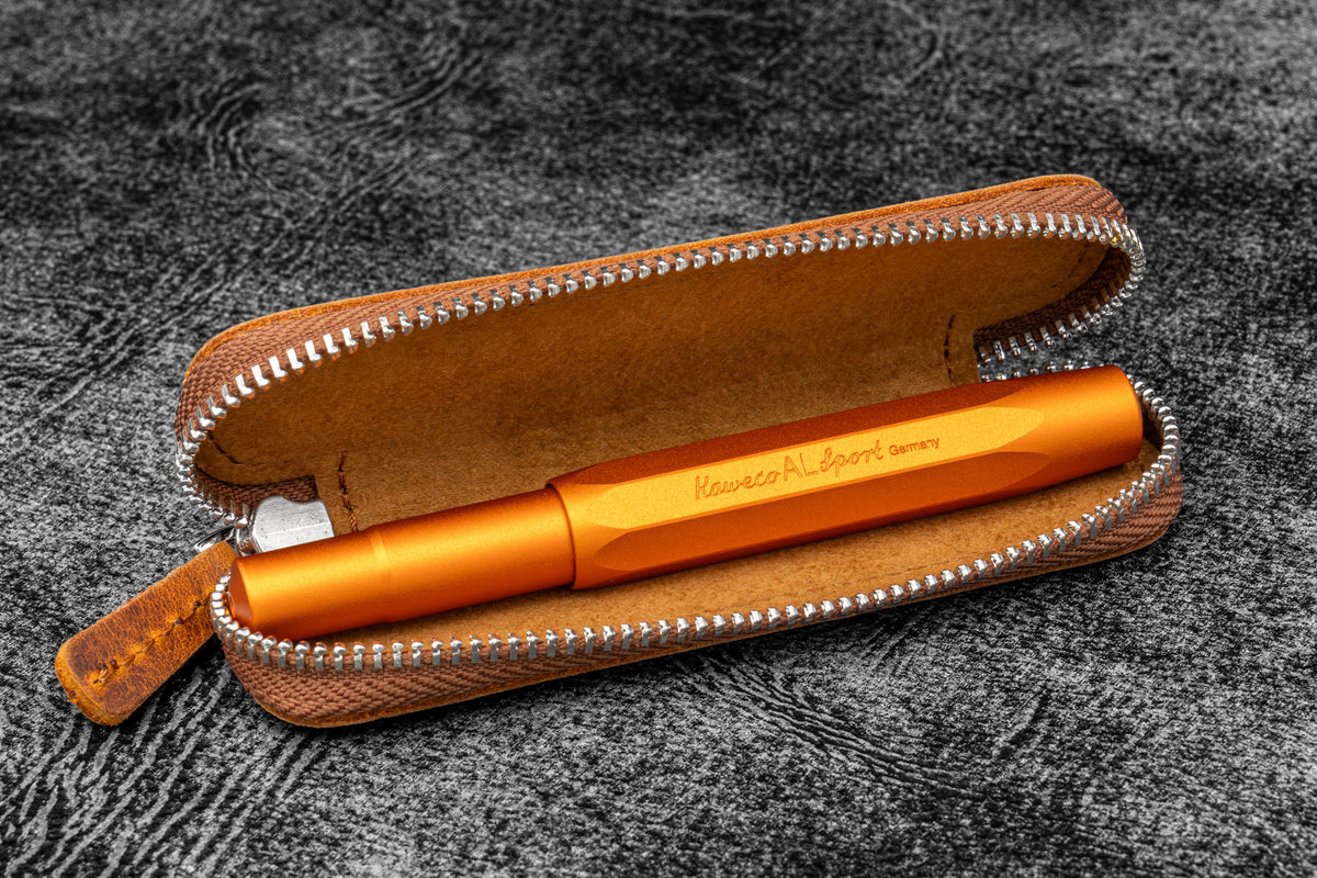 Galen Leather Co. Zippered Single Pen Case For Kaweco - Crazy Horse Brown - Image 4