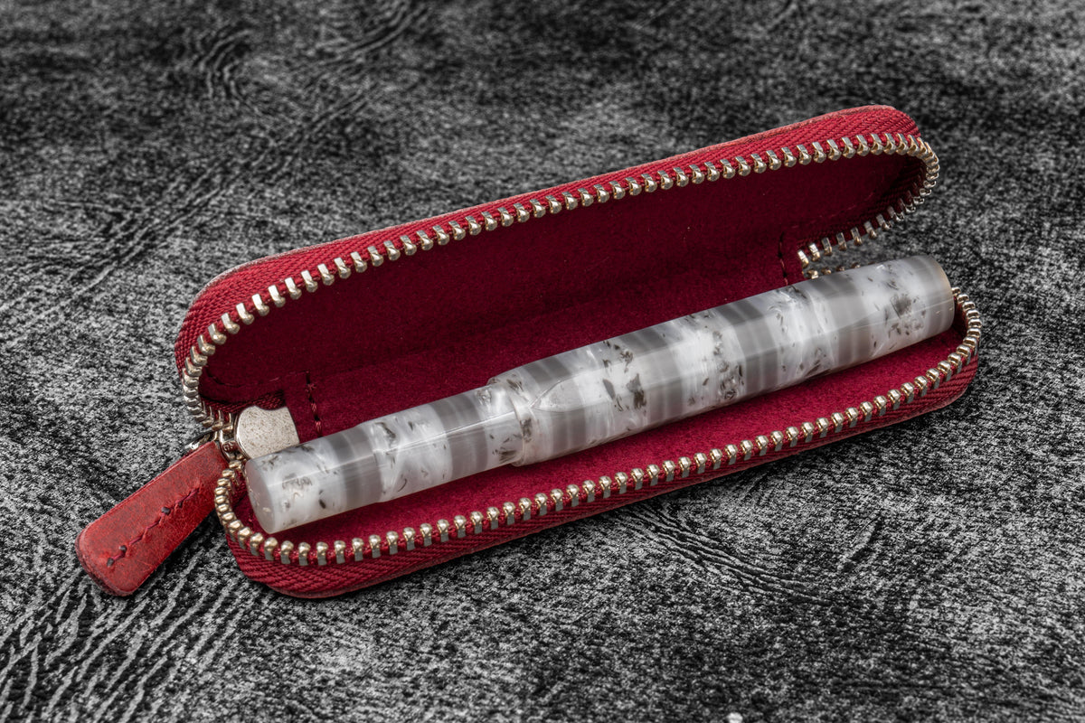 Galen Leather Co. Zippered Single Pen Case For Kaweco - Crazy Horse Peublo Carmine Red - Image 2