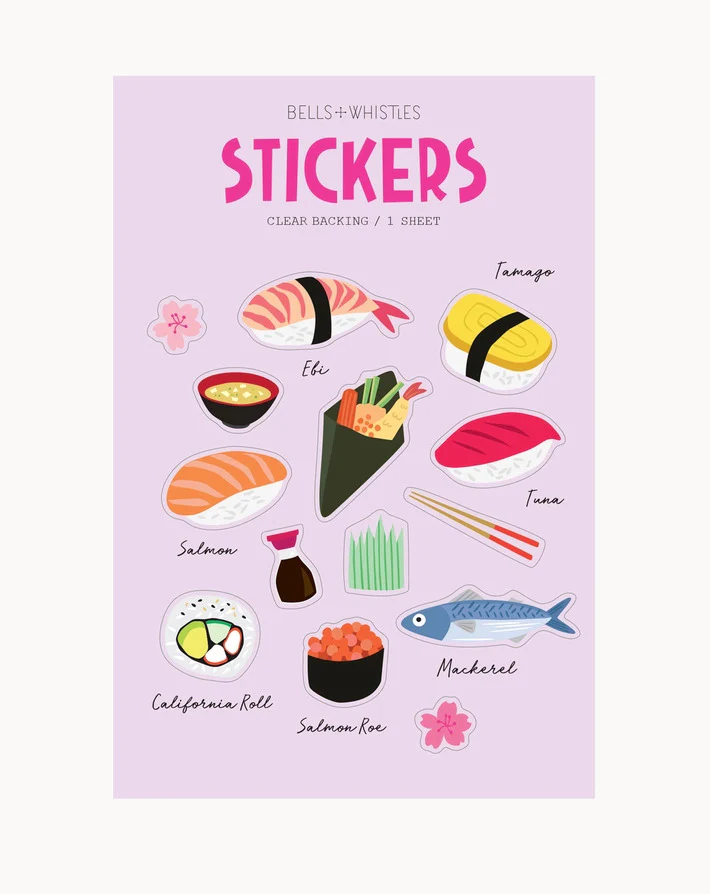 Girl of All Work - Bells & Whistles Stickers Clear Backed - Sushi