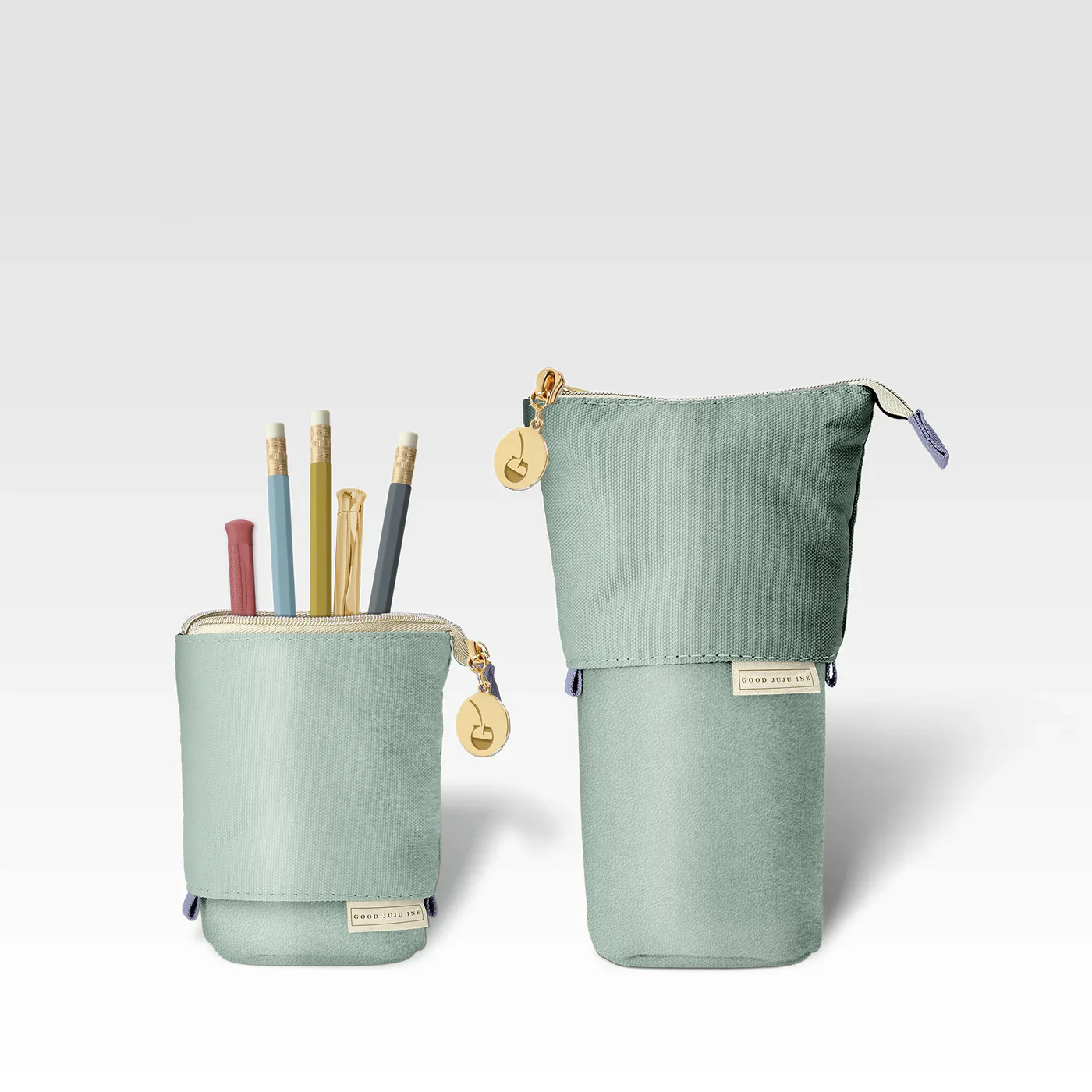Good JuJu - Luxe Standing Pencil Pouch Metallic Seafoam Green - Image 2
