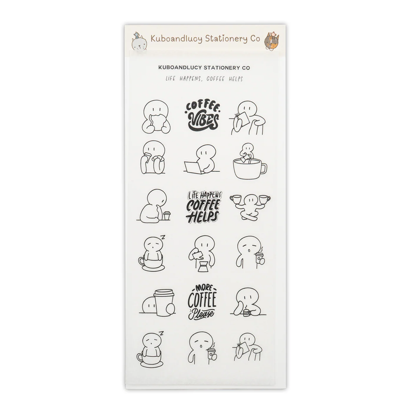 Kuboandlucy Stationery Co. Sticker Sheet - Life Happens, Coffee Helps