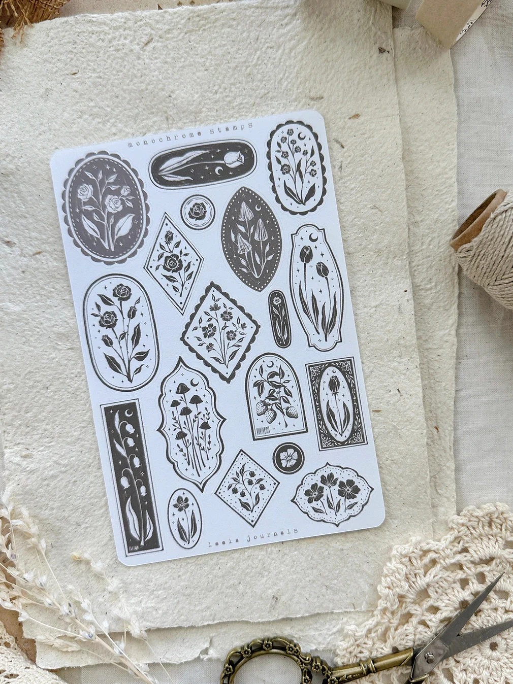 Leelajournals Sticker Sheet - Monochrome Stamps