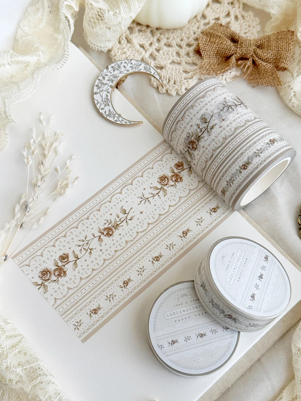 Leelajournals Washi Tape - Laces & Roses Brown