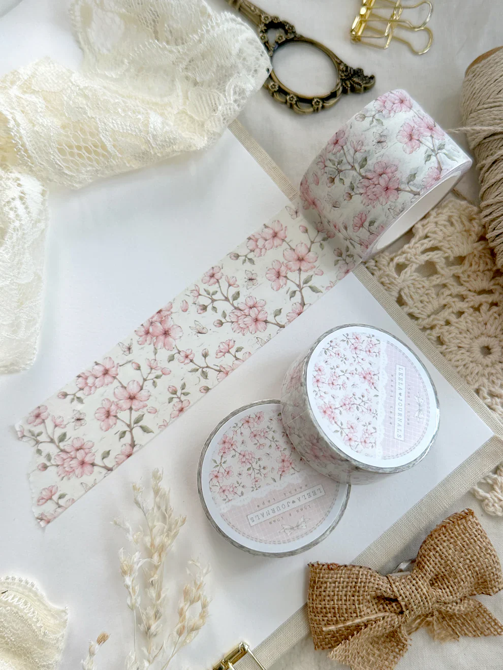 Leelajournals Washi Tape - Cream Sakura Floral - Image 2