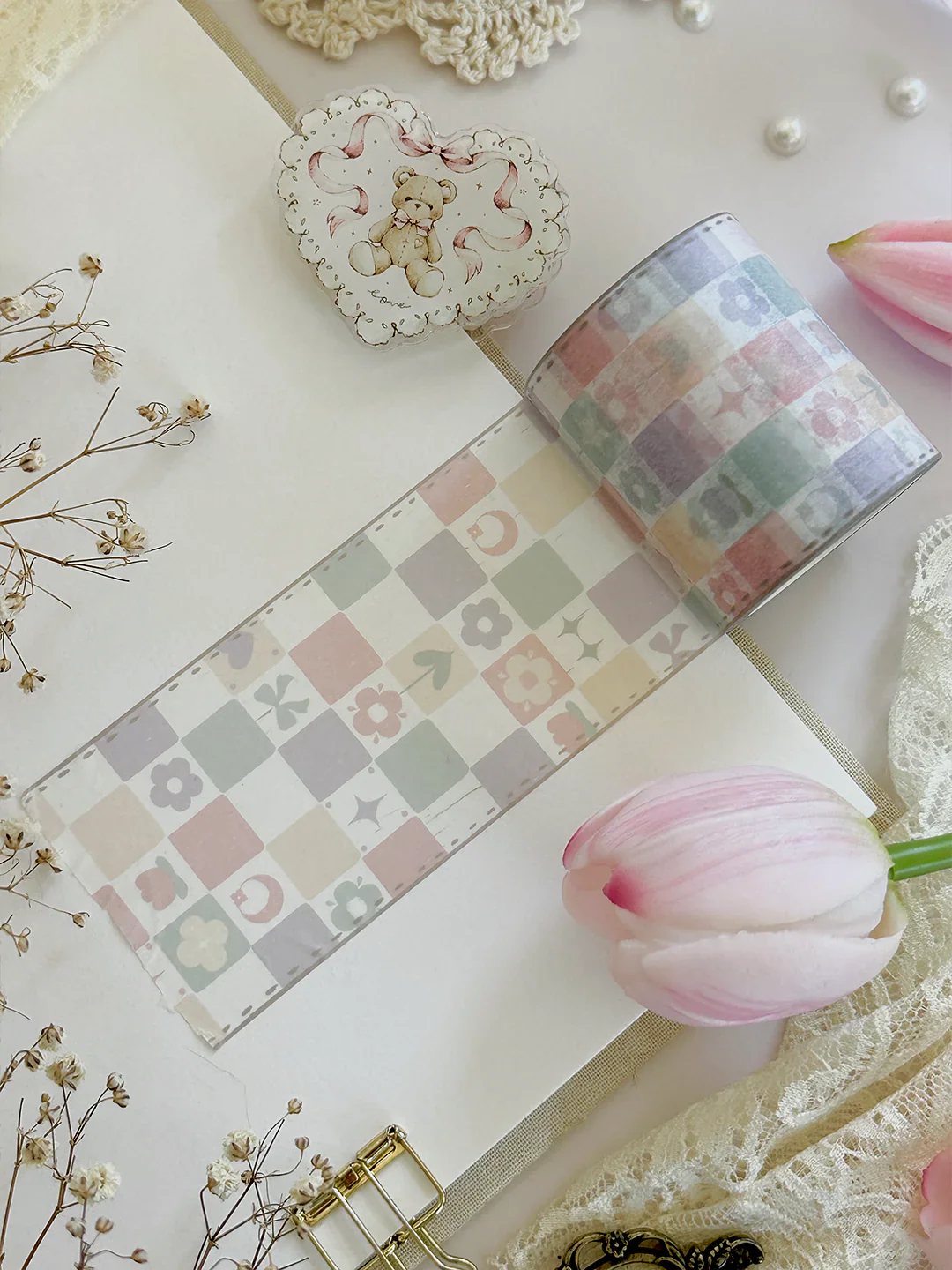 Leelajournals Washi Tape - Neutral Whimsy Checkered - Image 2