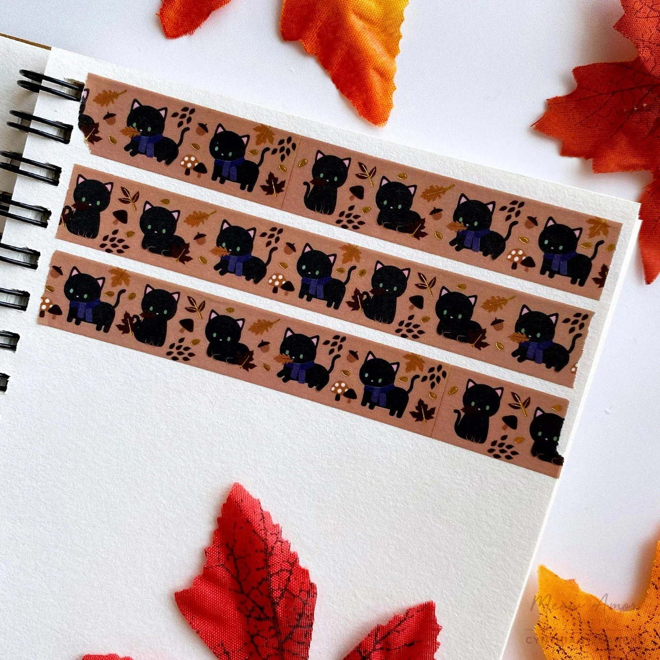 Meow Amor Creative - Autumn Black Cat Gold Foil Washi Tape - Image 2
