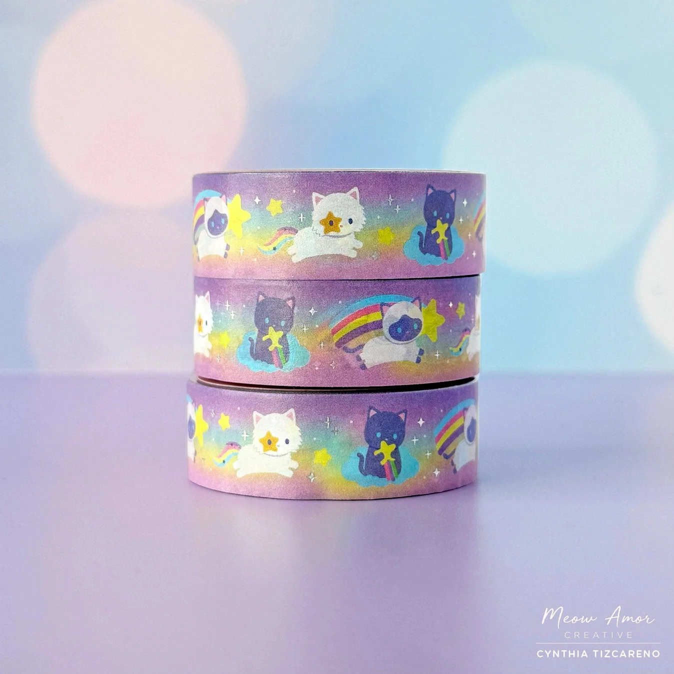 Meow Amor Creative - Shooting Stars Cats Holo Foil Washi Tape - Image 2