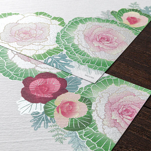 Midori Letter Pad 004 Silk Printing Flowering Kale Wreath - Image 4