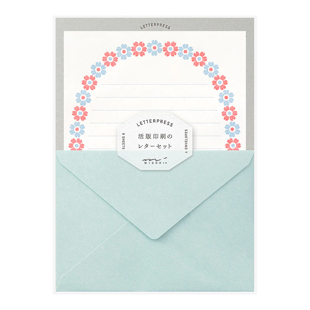 Midori Letter Set 478- Press Flower Frame Light Blue