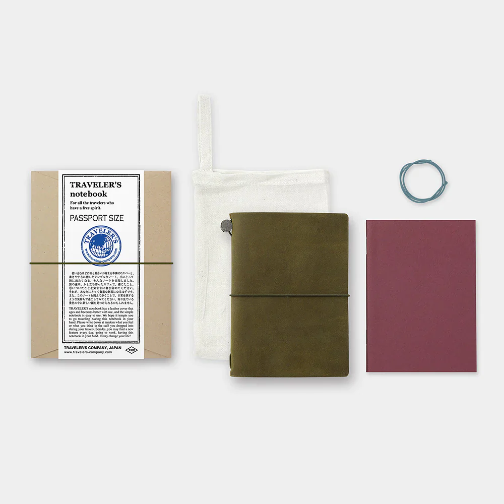 TRAVELER'S COMPANY Passport Sized Leather Notebook Kit - Olive Green - Image 3