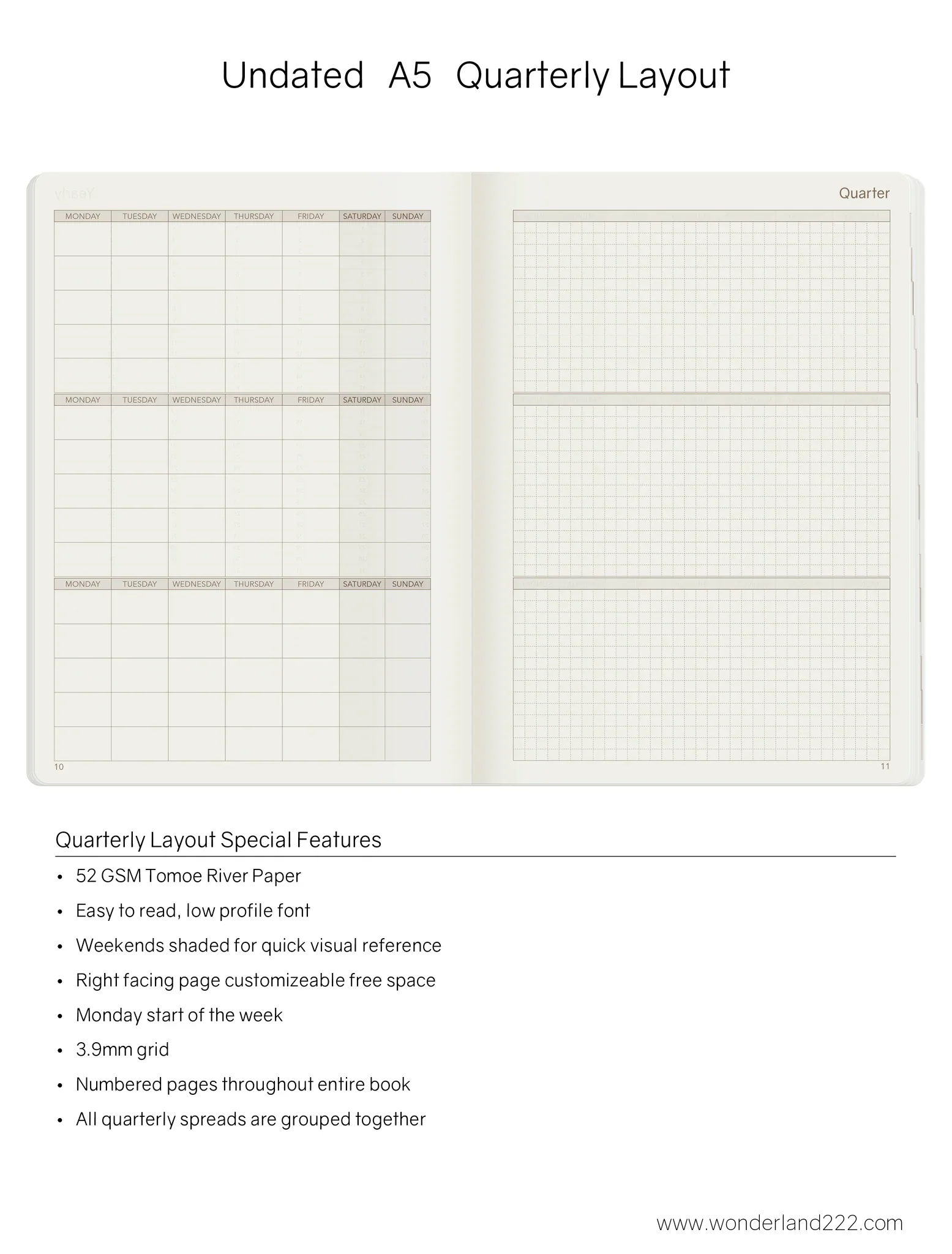 Wonderland222 Undated Weekly Planner A5 - Core - Stacked Weekends v.1 - Image 6