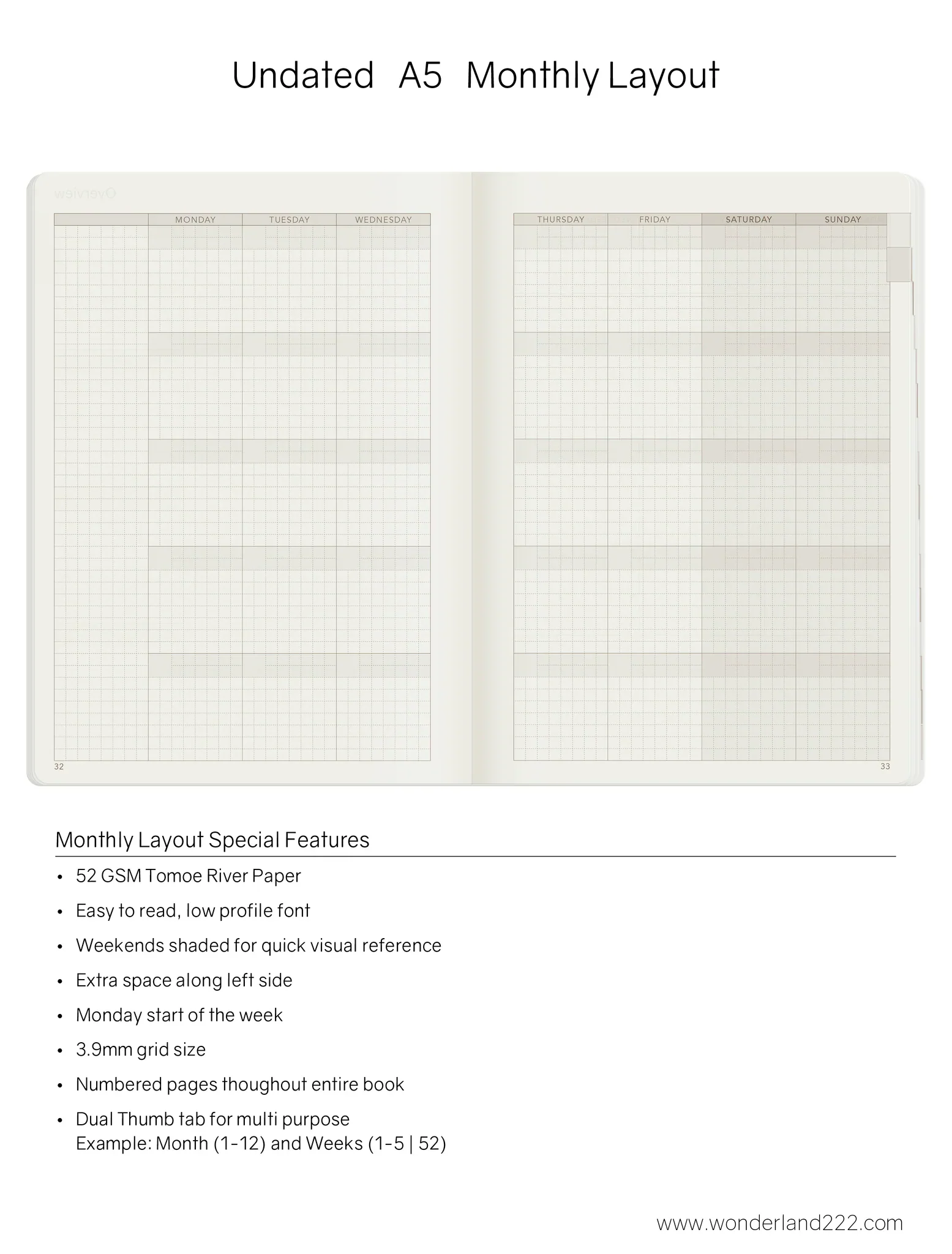 Wonderland222 Undated Weekly Planner A5 - Core - Stacked Weekends v.2 - Image 5